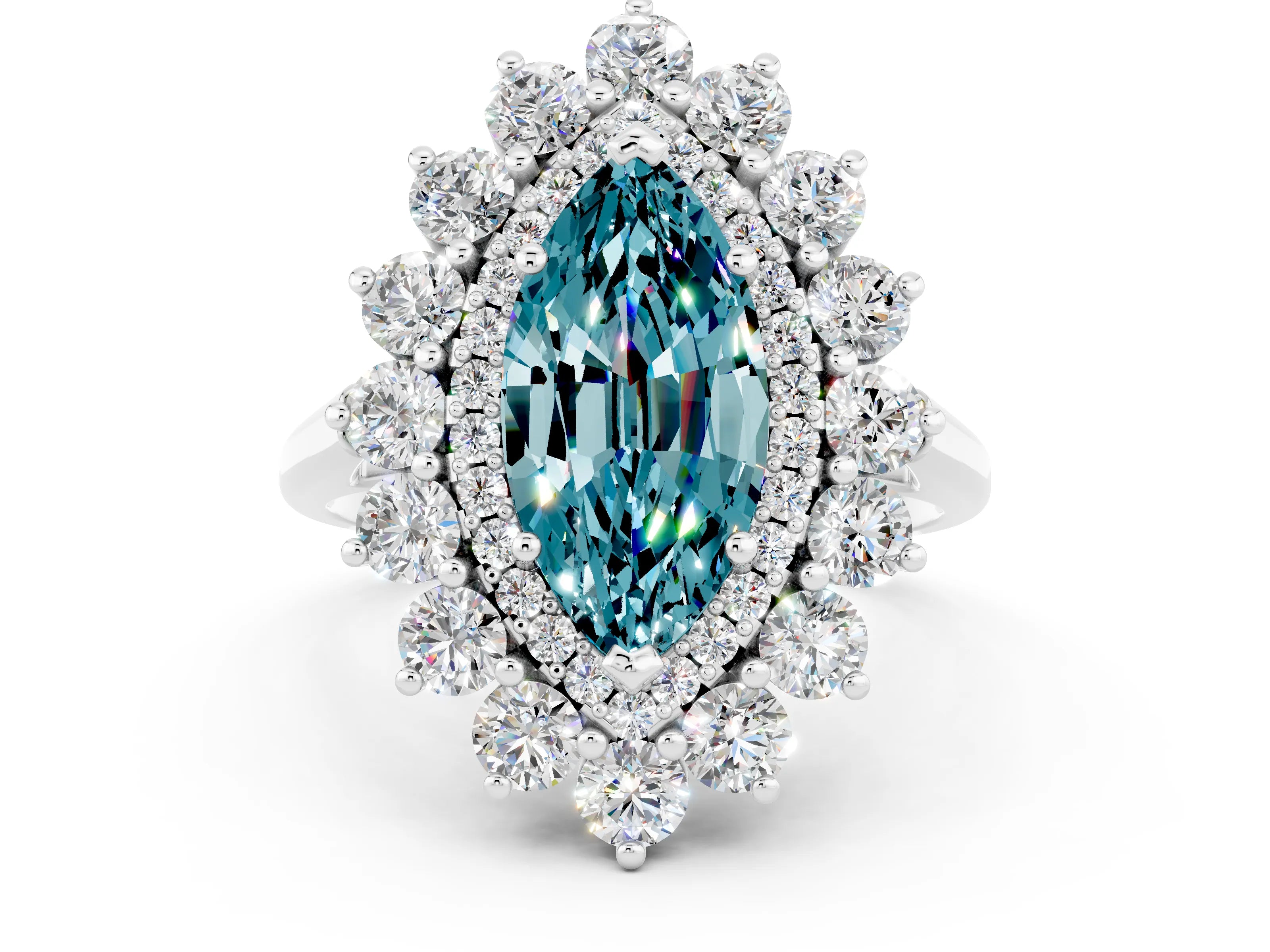 White gold Marquise Cut Halo Cluster Diamond Ring with Pave Band and Four-Prong Setting_13