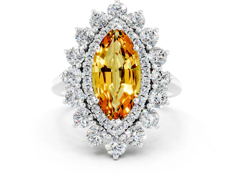 White gold Marquise Cut Halo Cluster Diamond Ring with Pave Band and Four-Prong Setting_13