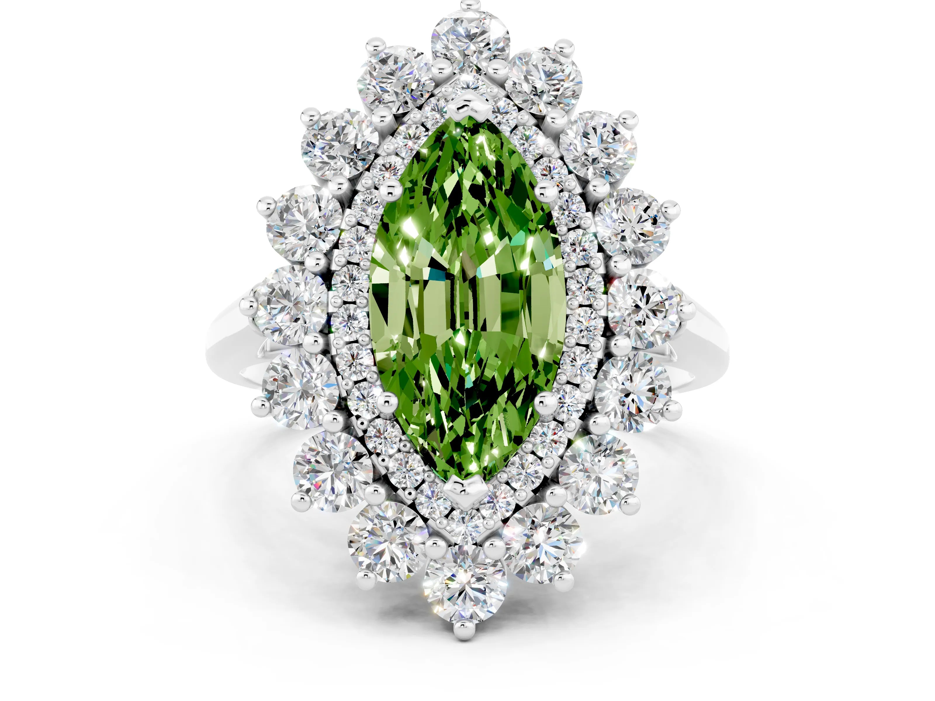 White gold Marquise Cut Halo Cluster Diamond Ring with Pave Band and Four-Prong Setting_13