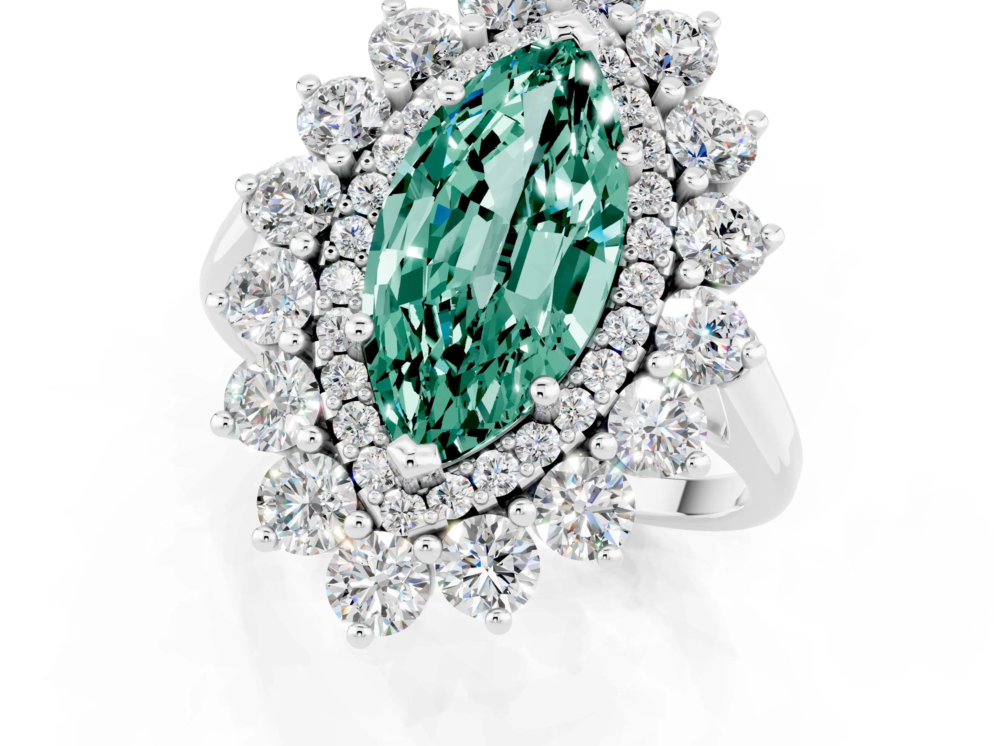 White gold Marquise Cut Halo Cluster Diamond Ring with Pave Band and Four-Prong Setting_13