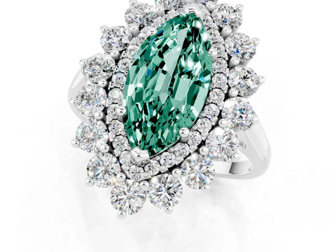 White gold Marquise Cut Halo Cluster Diamond Ring with Pave Band and Four-Prong Setting_13