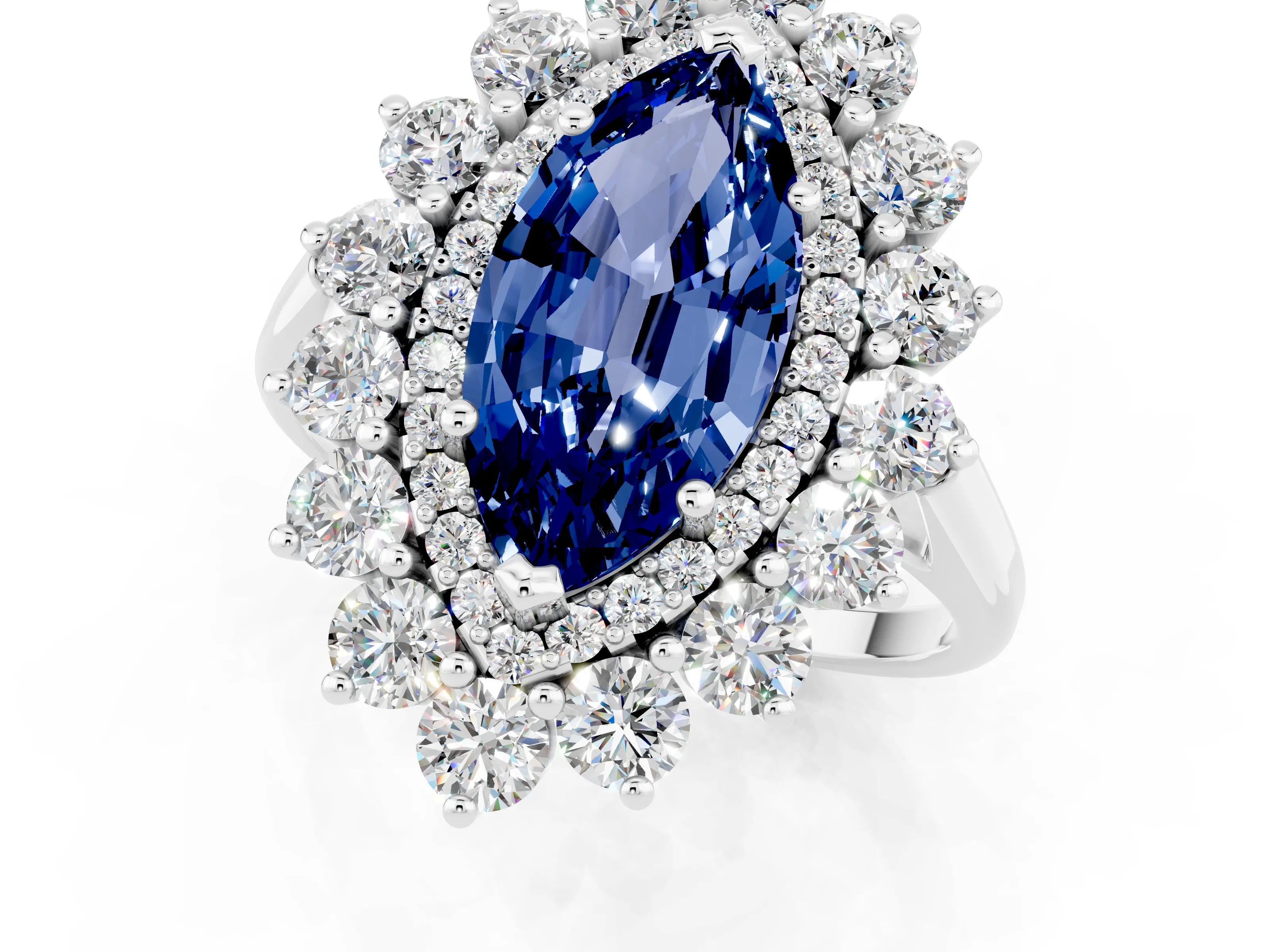White gold Marquise Cut Halo Cluster Diamond Ring with Pave Band and Four-Prong Setting_13