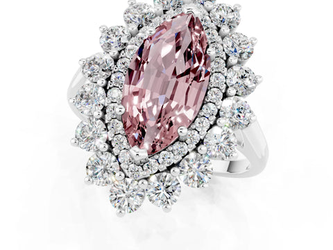 White gold Marquise Cut Halo Cluster Diamond Ring with Pave Band and Four-Prong Setting_13