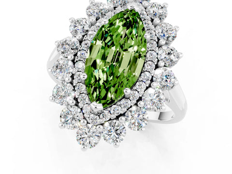 White gold Marquise Cut Halo Cluster Diamond Ring with Pave Band and Four-Prong Setting_13