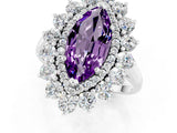 White gold Marquise Cut Halo Cluster Diamond Ring with Pave Band and Four-Prong Setting_13