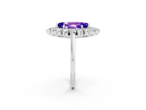 White gold Marquise Cut Halo Cluster Diamond Ring with Pave Band and Four-Prong Setting_14