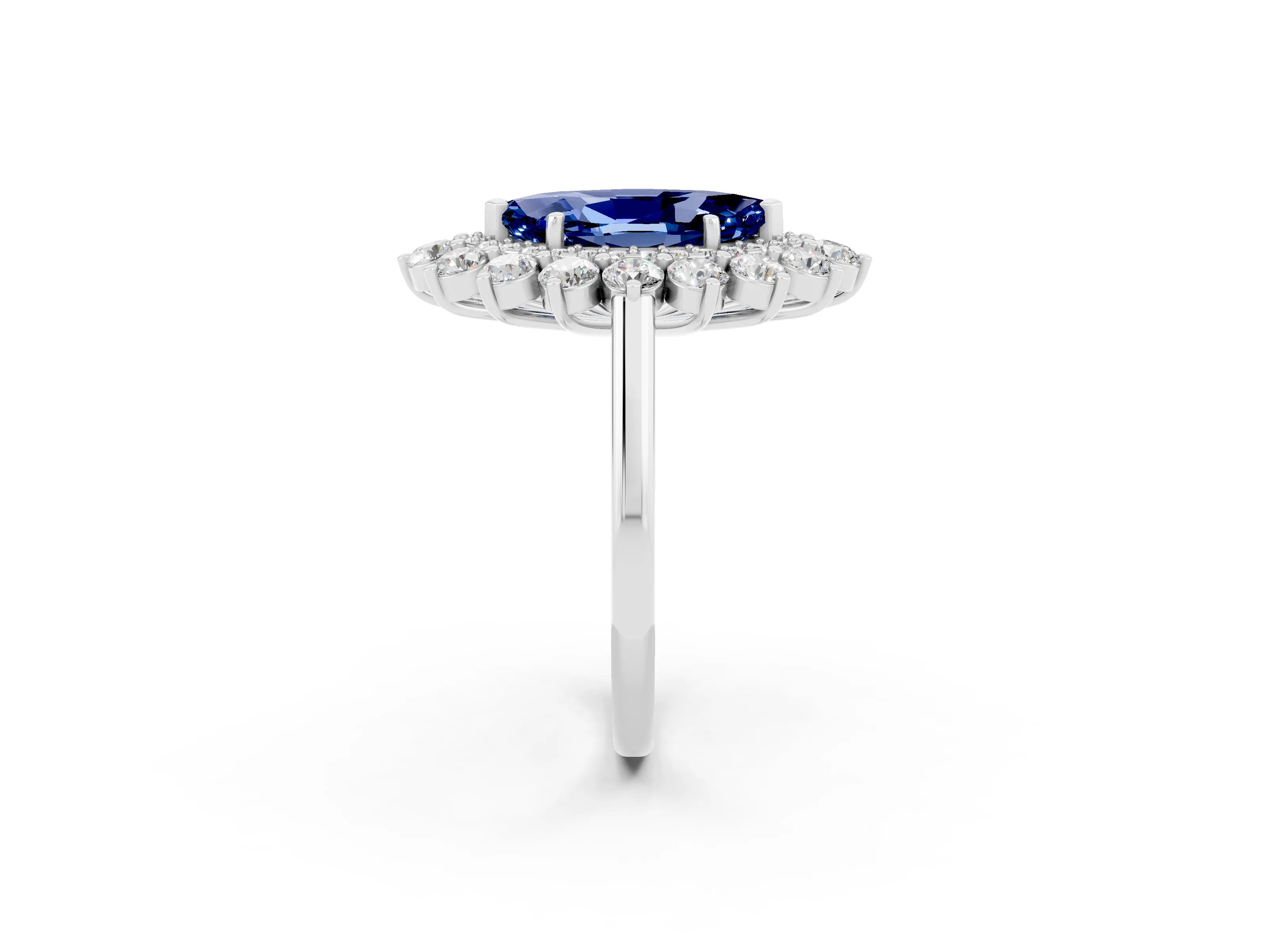White gold Marquise Cut Halo Cluster Diamond Ring with Pave Band and Four-Prong Setting_14