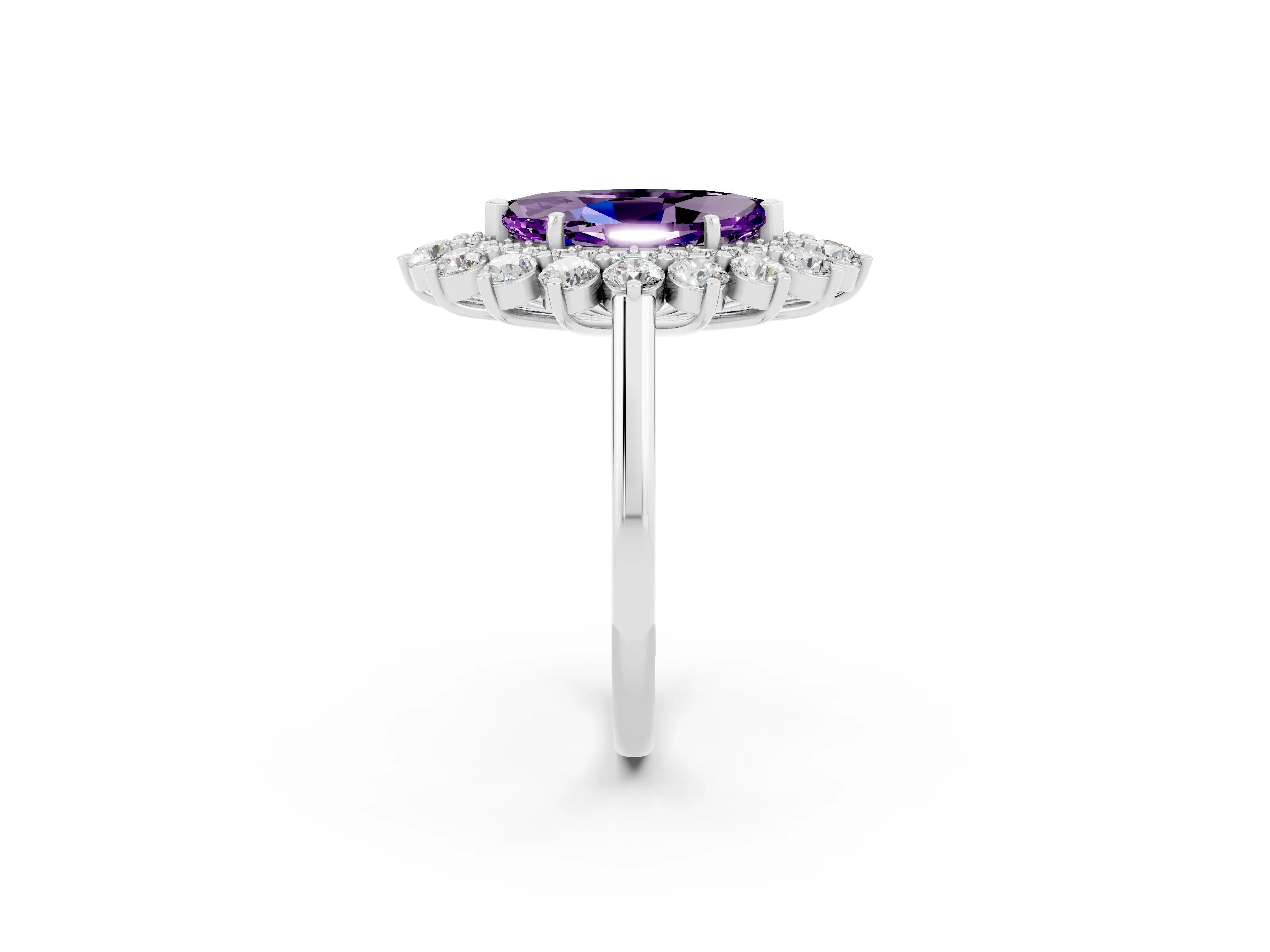 White gold Marquise Cut Halo Cluster Diamond Ring with Pave Band and Four-Prong Setting_14