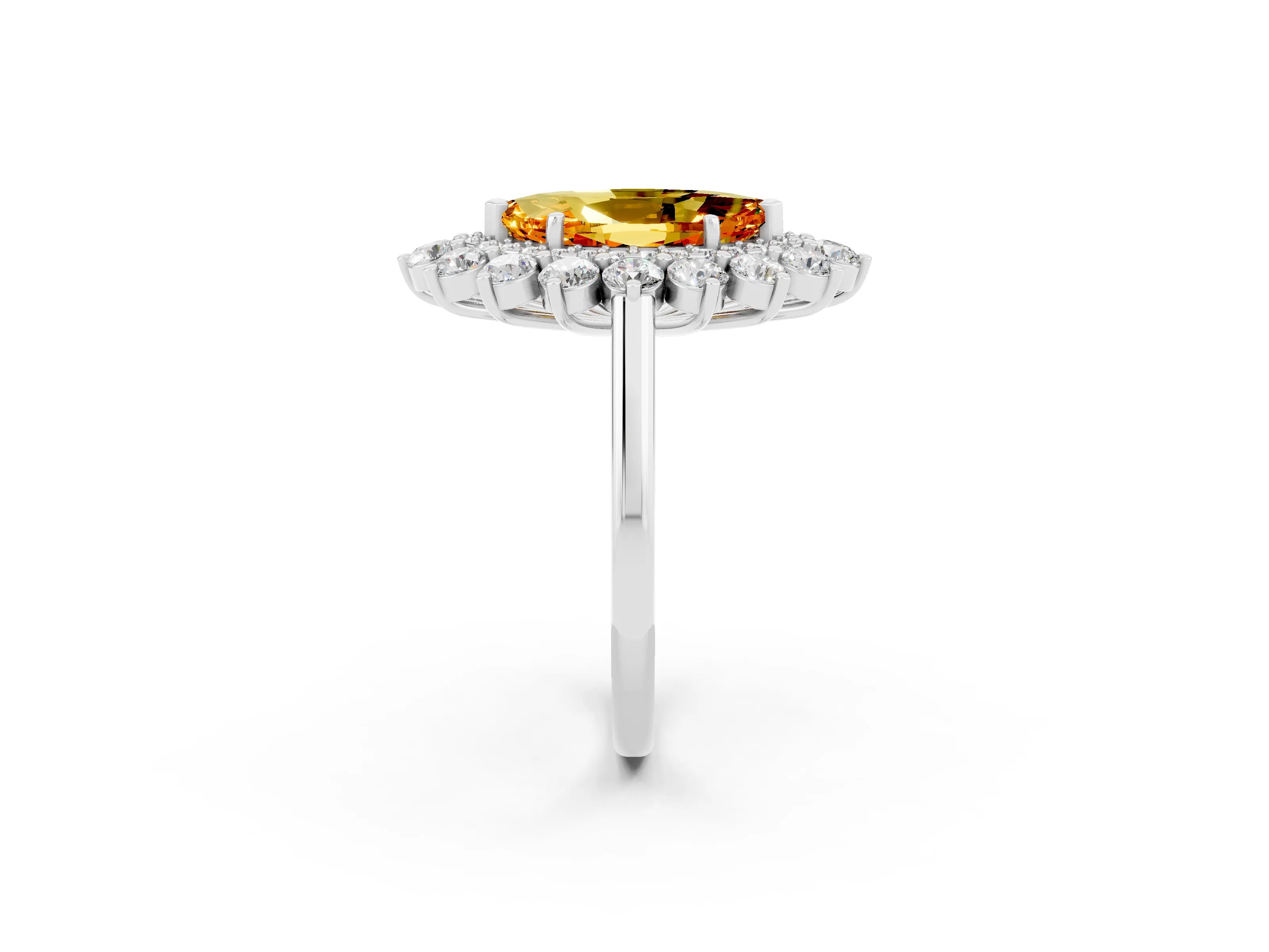 White gold Marquise Cut Halo Cluster Diamond Ring with Pave Band and Four-Prong Setting_14
