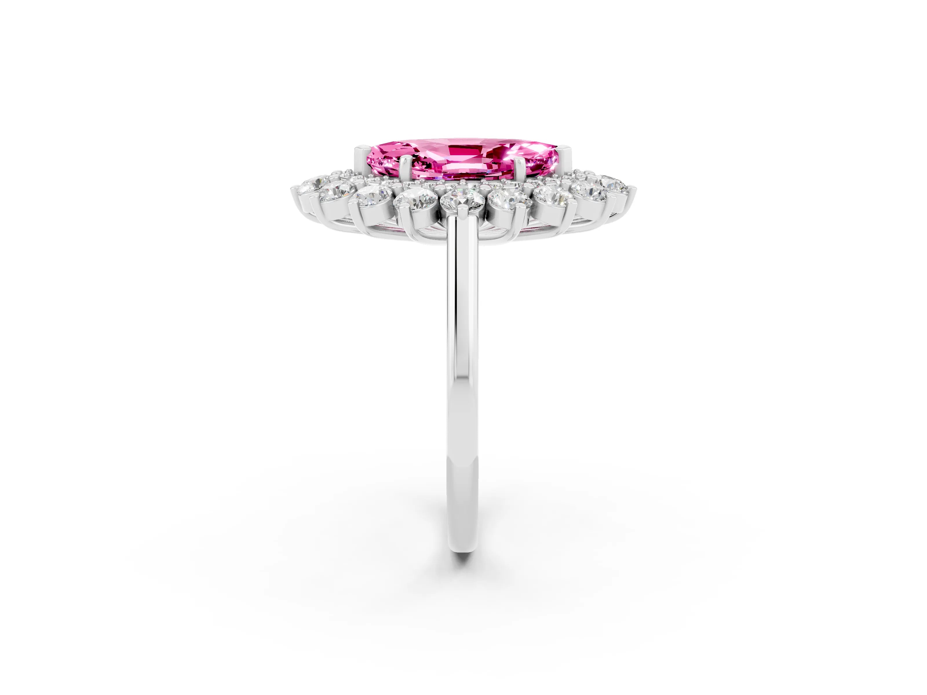 White gold Marquise Cut Halo Cluster Diamond Ring with Pave Band and Four-Prong Setting_14