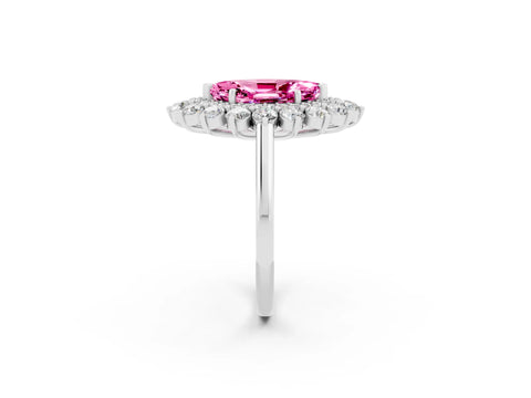 White gold Marquise Cut Halo Cluster Diamond Ring with Pave Band and Four-Prong Setting_14