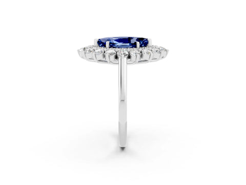 White gold Marquise Cut Halo Cluster Diamond Ring with Pave Band and Four-Prong Setting_14