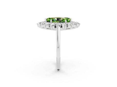 White gold Marquise Cut Halo Cluster Diamond Ring with Pave Band and Four-Prong Setting_14