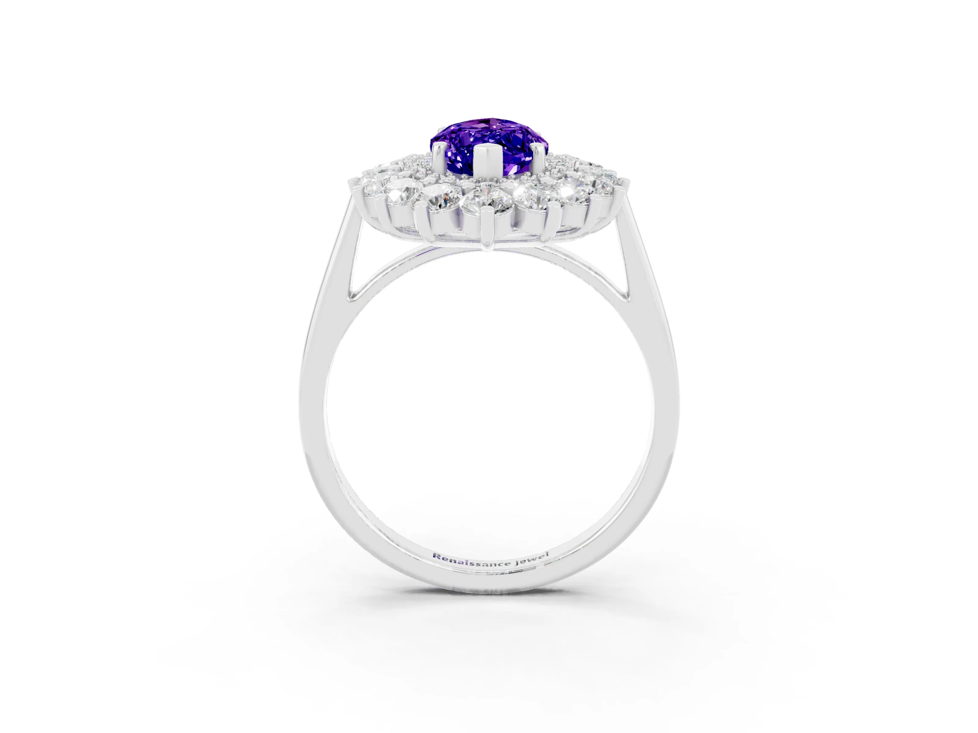 White gold Marquise Cut Halo Cluster Diamond Ring with Pave Band and Four-Prong Setting_15