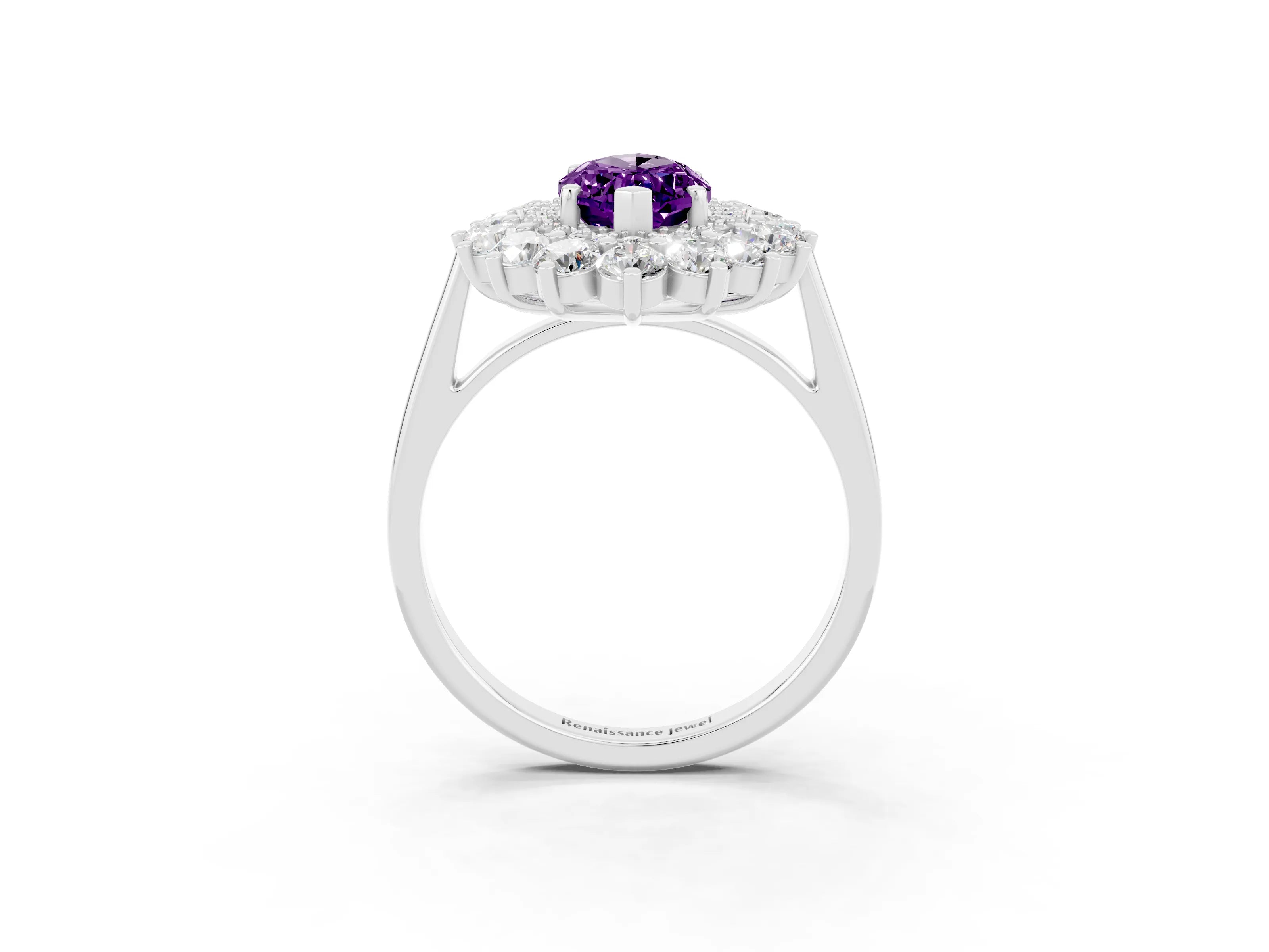 White gold Marquise Cut Halo Cluster Diamond Ring with Pave Band and Four-Prong Setting_15
