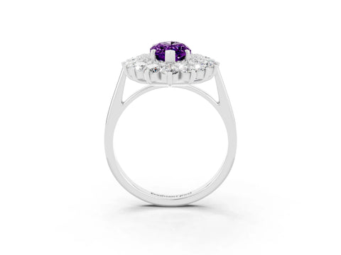 White gold Marquise Cut Halo Cluster Diamond Ring with Pave Band and Four-Prong Setting_15