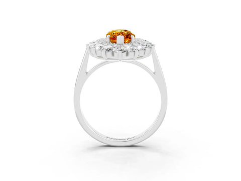 White gold Marquise Cut Halo Cluster Diamond Ring with Pave Band and Four-Prong Setting_15