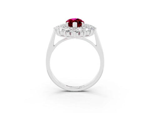 White gold Marquise Cut Halo Cluster Diamond Ring with Pave Band and Four-Prong Setting_15