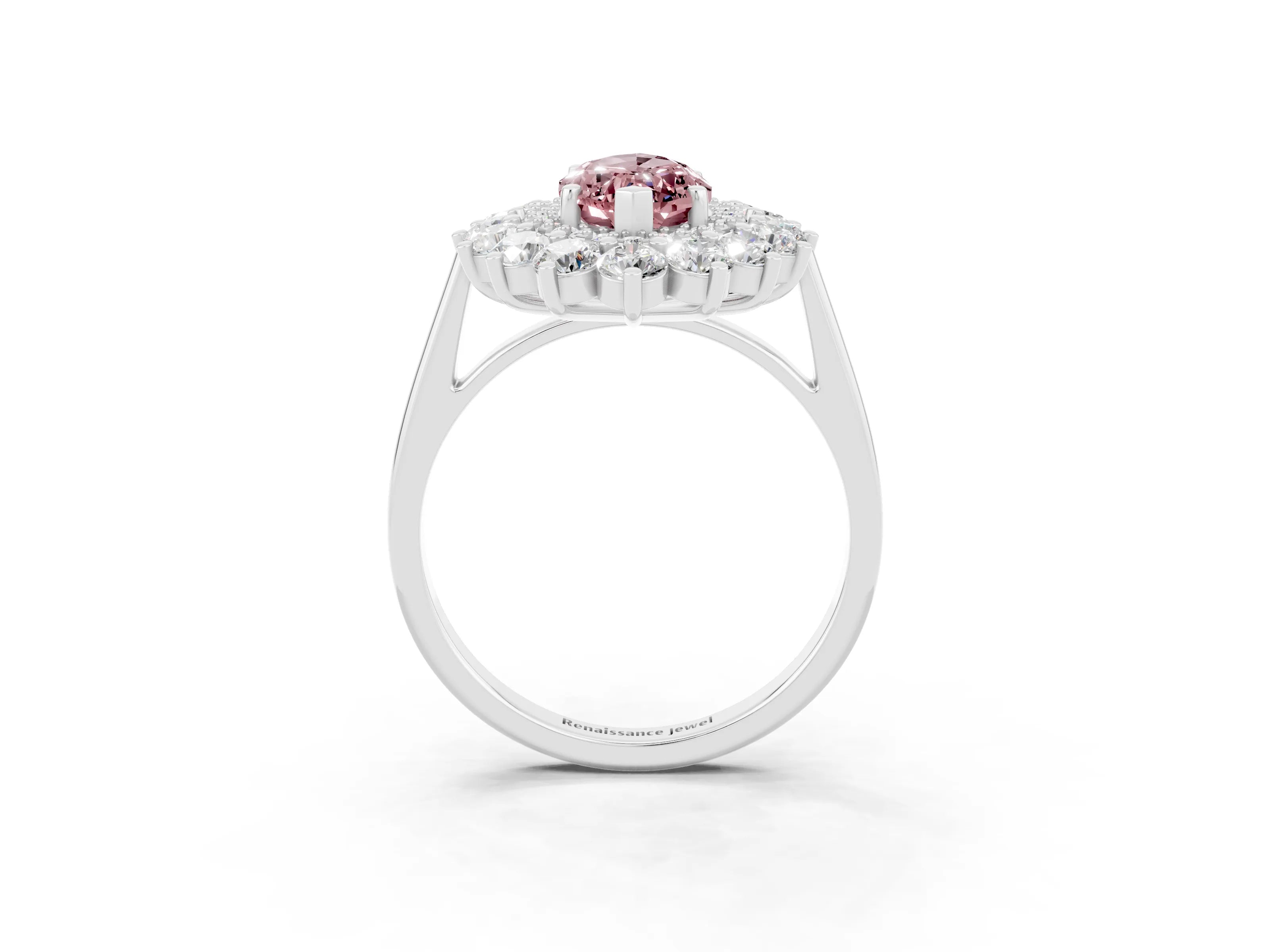 White gold Marquise Cut Halo Cluster Diamond Ring with Pave Band and Four-Prong Setting_15