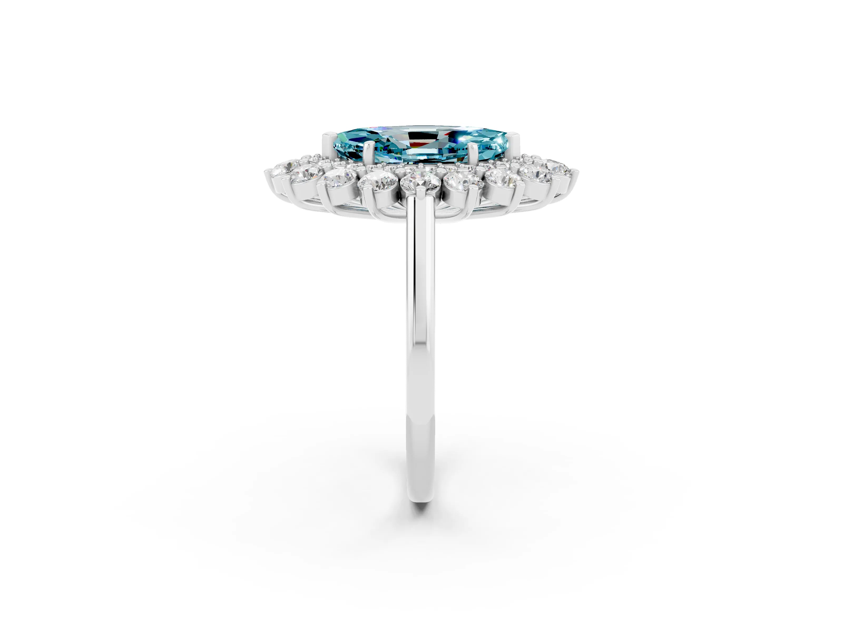 White gold Marquise Cut Halo Cluster Diamond Ring with Pave Band and Four-Prong Setting_15