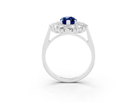 White gold Marquise Cut Halo Cluster Diamond Ring with Pave Band and Four-Prong Setting_15