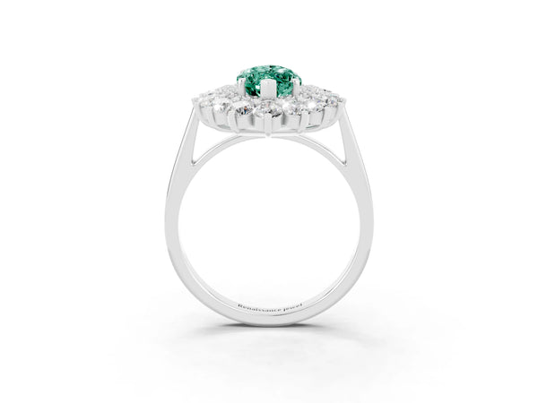 Platinum Marquise Cut Halo Cluster Diamond Ring with Pave Band and Four-Prong Setting
