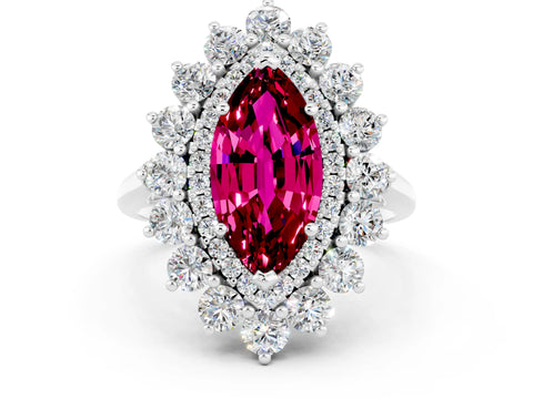 White gold Marquise Cut Halo Cluster Diamond Ring with Pave Band and Four-Prong Setting_15