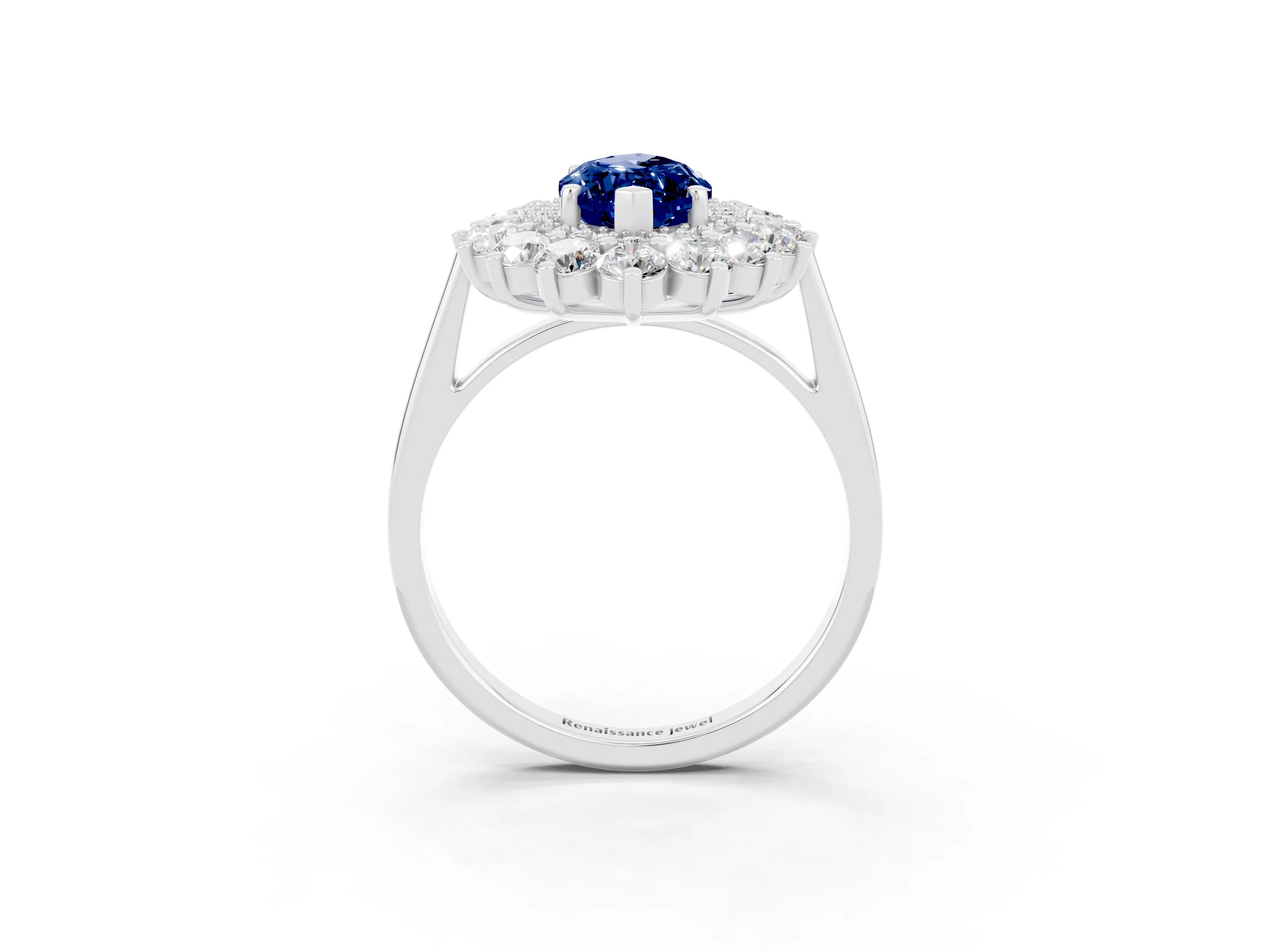 White gold Marquise Cut Halo Cluster Diamond Ring with Pave Band and Four-Prong Setting_15