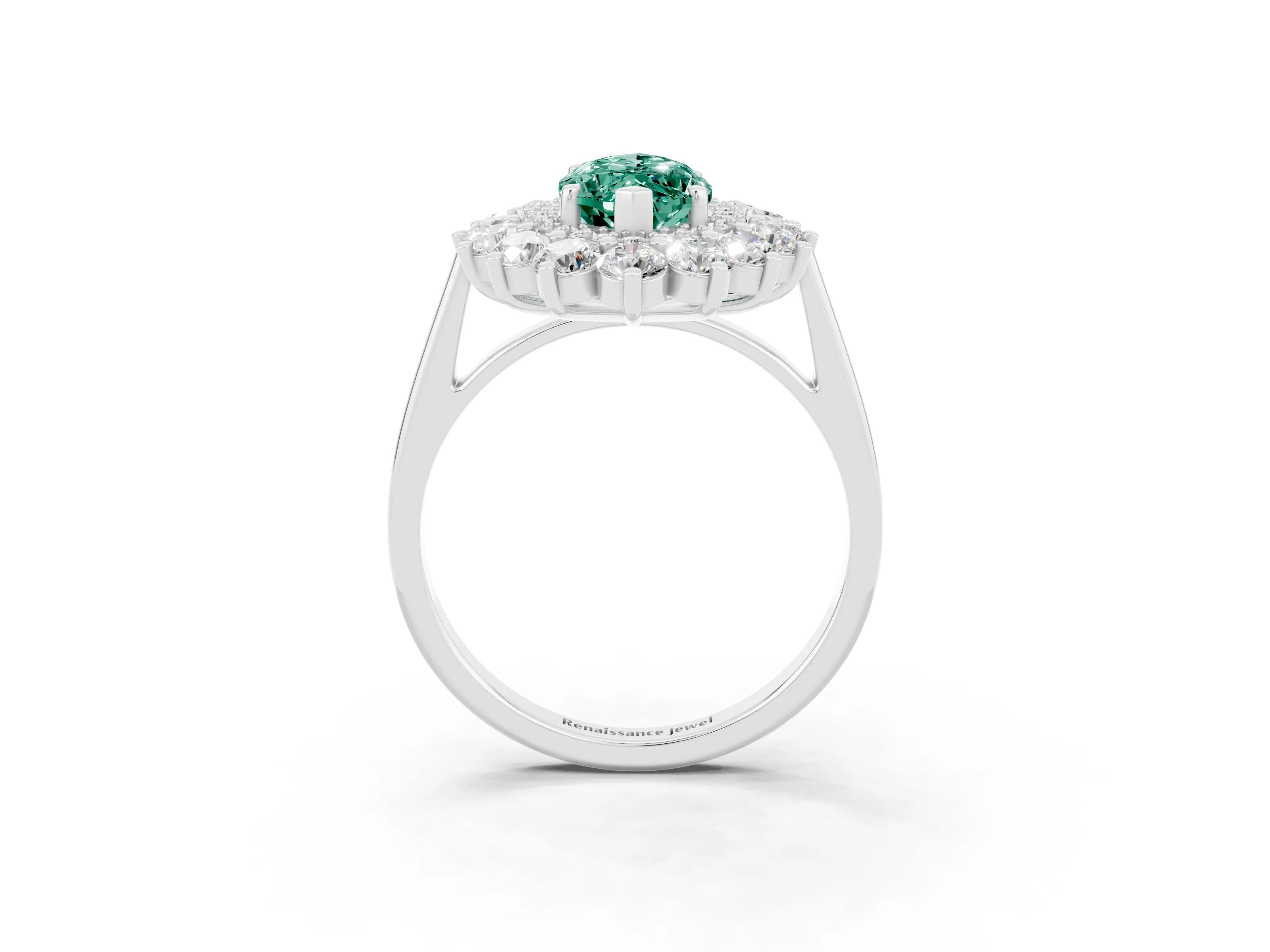 White gold Marquise Cut Halo Cluster Diamond Ring with Pave Band and Four-Prong Setting_15