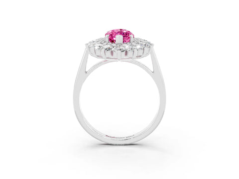 White gold Marquise Cut Halo Cluster Diamond Ring with Pave Band and Four-Prong Setting_15