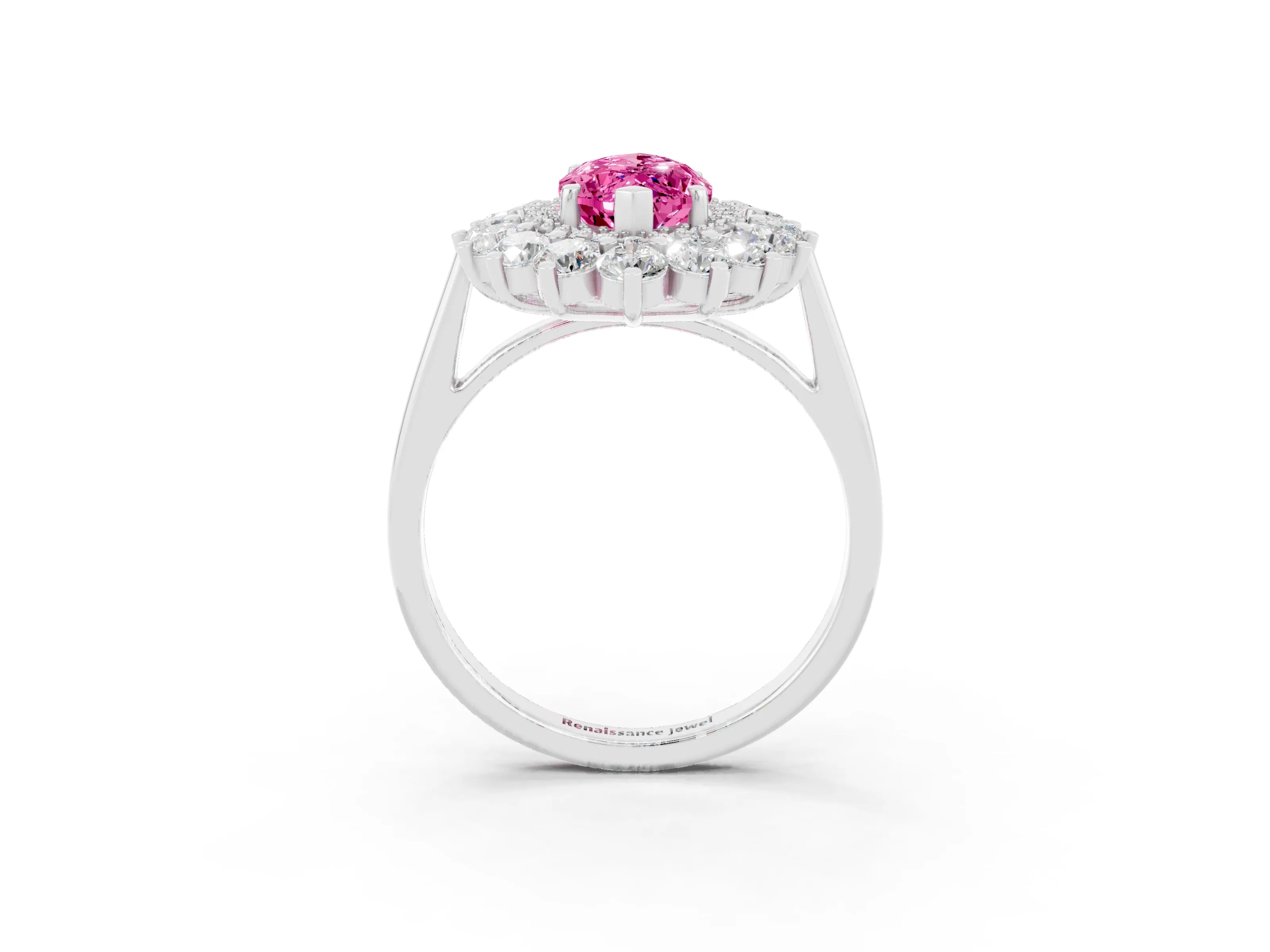 White gold Marquise Cut Halo Cluster Diamond Ring with Pave Band and Four-Prong Setting_15