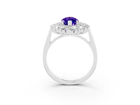 White gold Marquise Cut Halo Cluster Diamond Ring with Pave Band and Four-Prong Setting_16