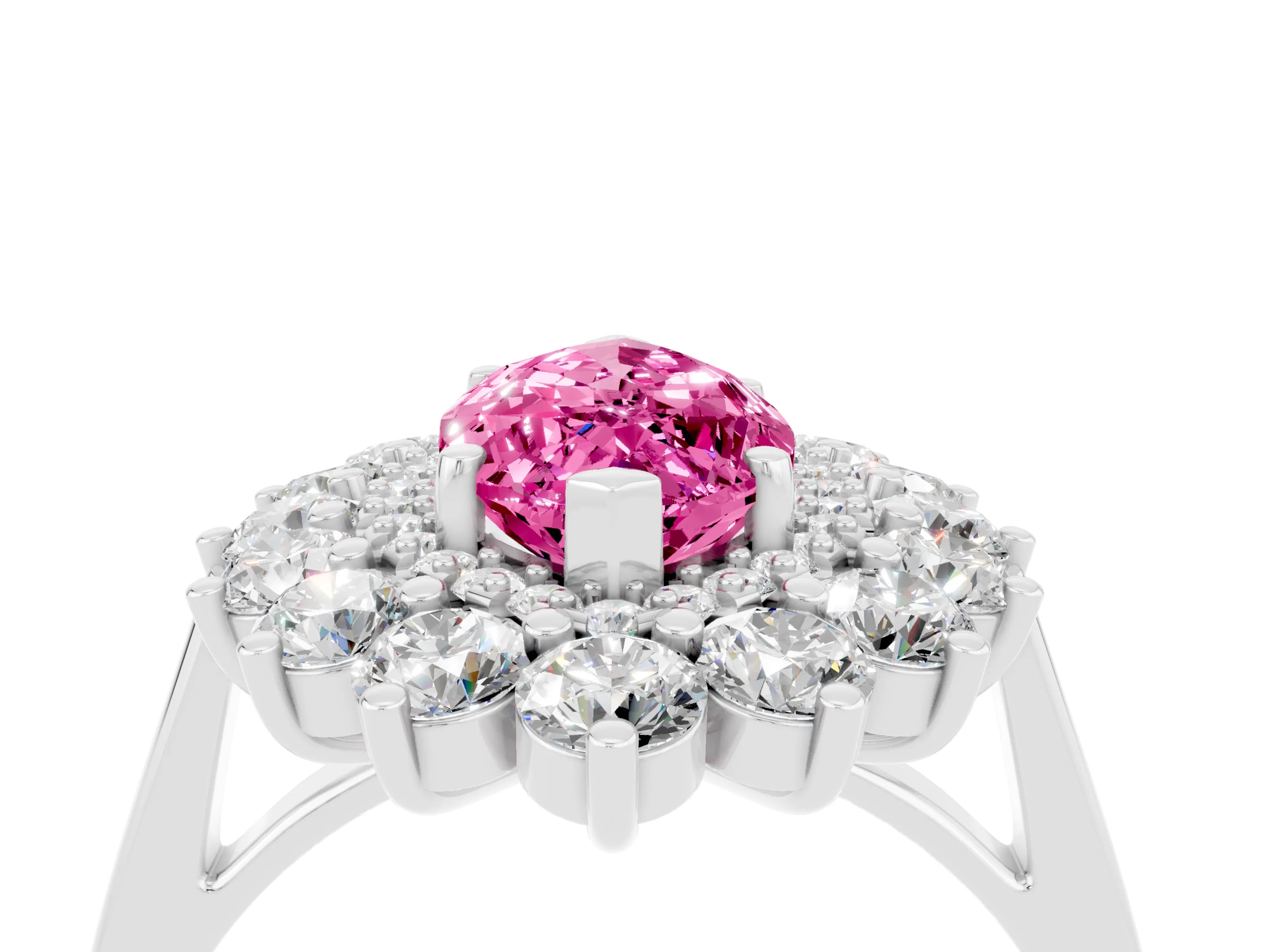 White gold Marquise Cut Halo Cluster Diamond Ring with Pave Band and Four-Prong Setting_16