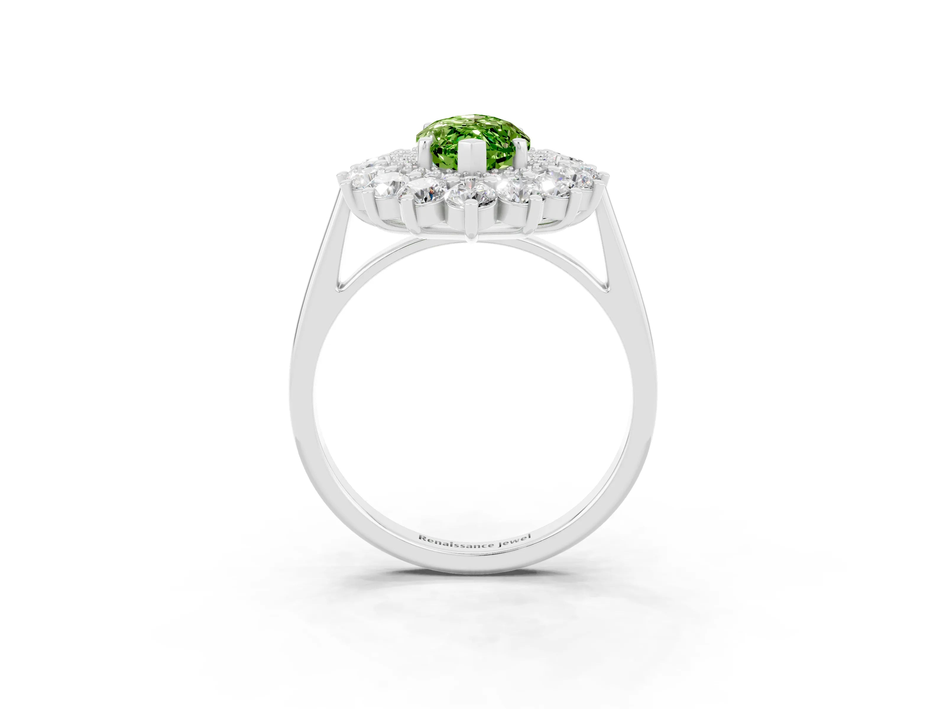 White gold Marquise Cut Halo Cluster Diamond Ring with Pave Band and Four-Prong Setting_16
