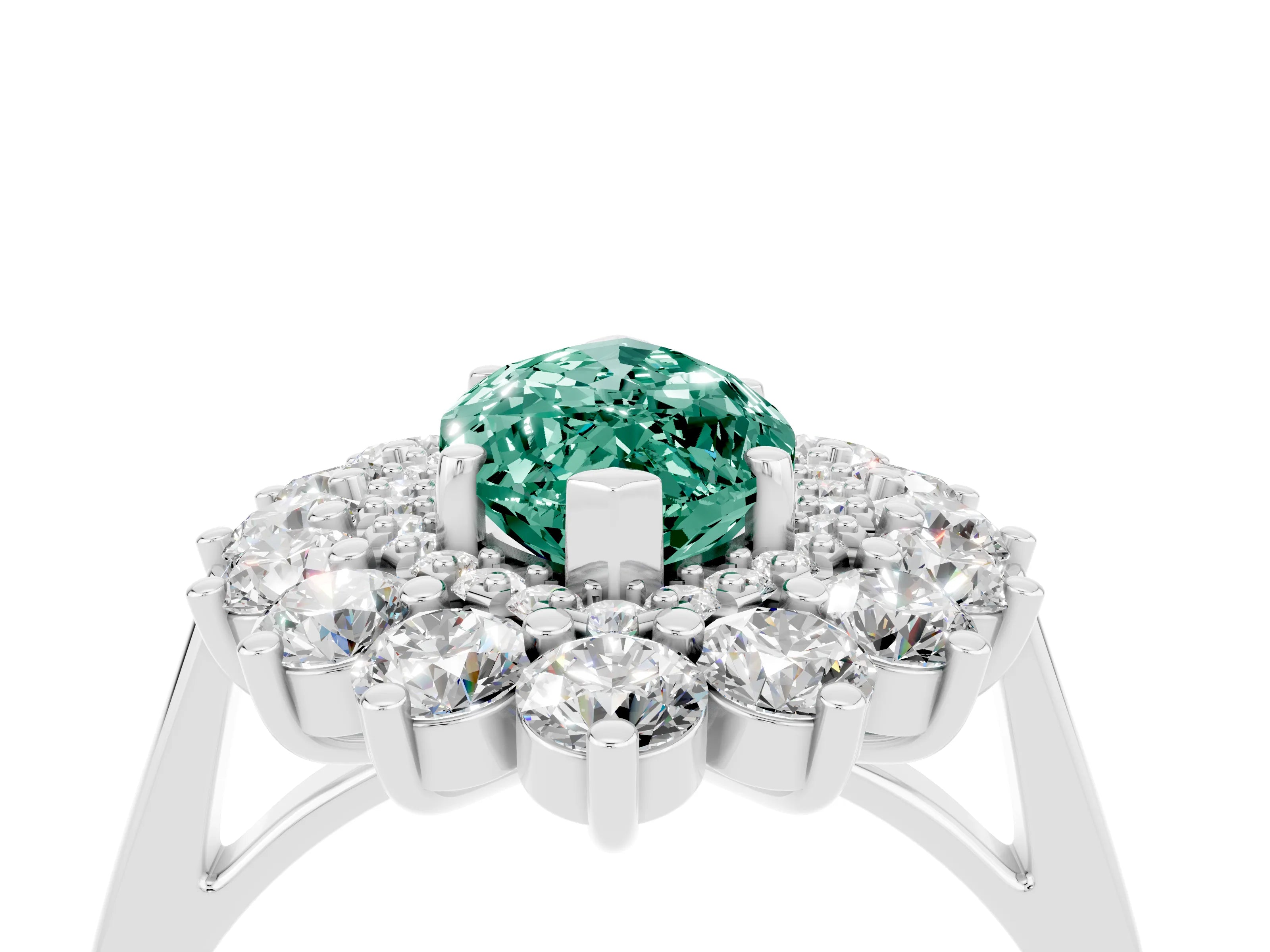 White gold Marquise Cut Halo Cluster Diamond Ring with Pave Band and Four-Prong Setting_16