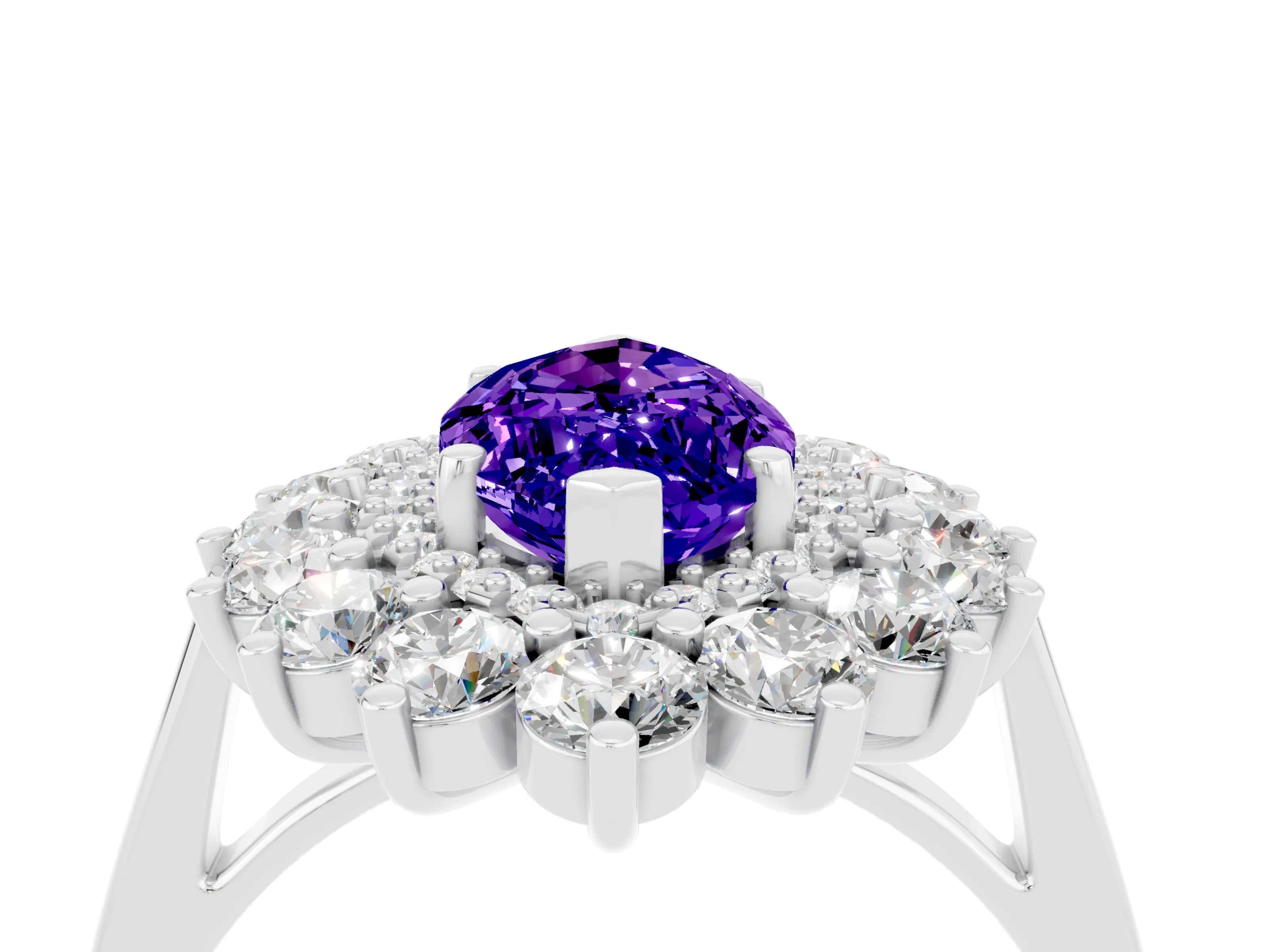 White gold Marquise Cut Halo Cluster Diamond Ring with Pave Band and Four-Prong Setting_17