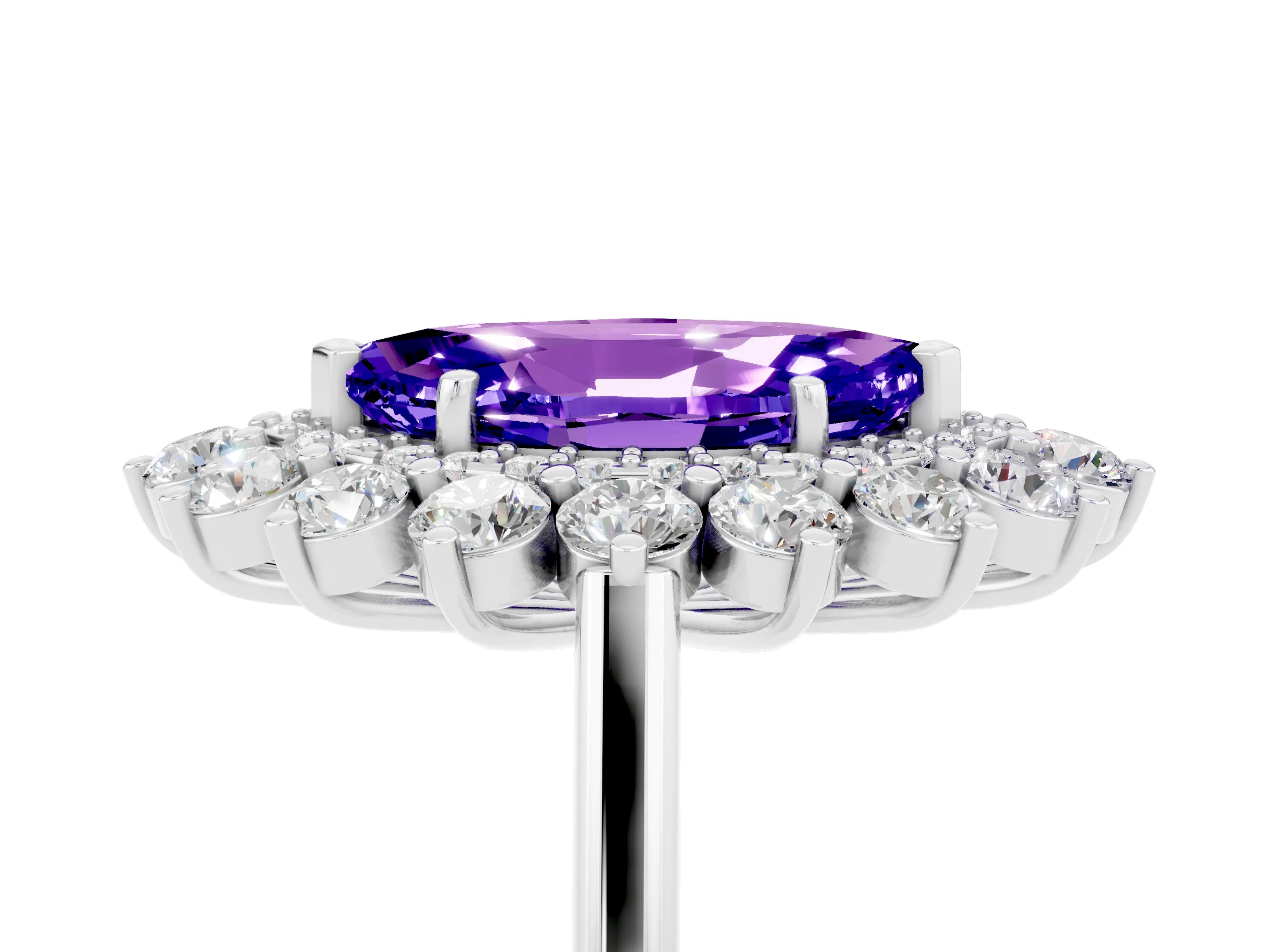 White gold Marquise Cut Halo Cluster Diamond Ring with Pave Band and Four-Prong Setting_17
