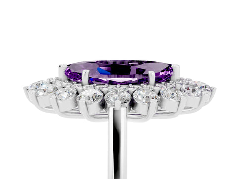 White gold Marquise Cut Halo Cluster Diamond Ring with Pave Band and Four-Prong Setting_17