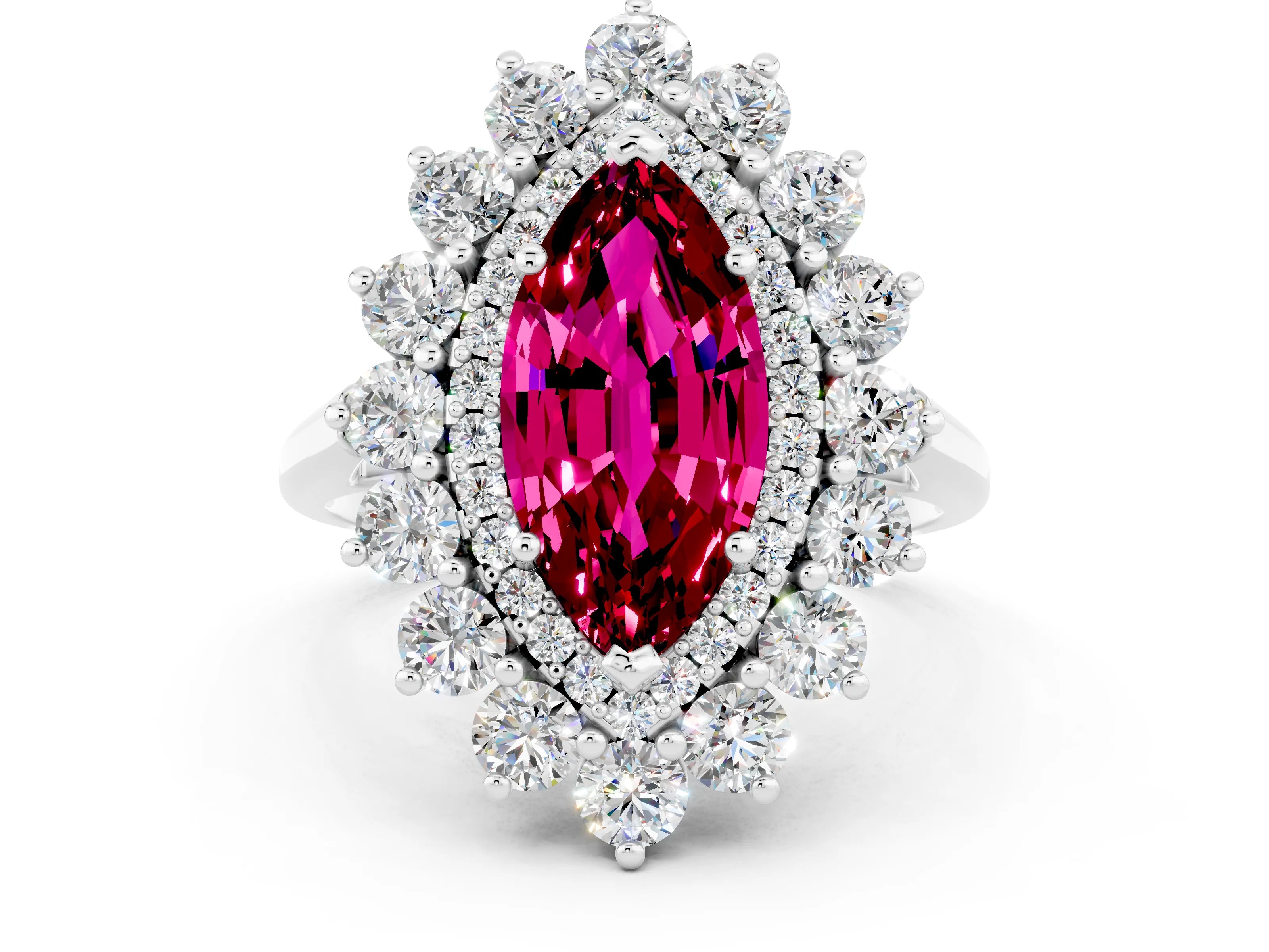 White gold Marquise Cut Halo Cluster Diamond Ring with Pave Band and Four-Prong Setting_18