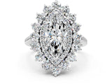 White gold Marquise Cut Halo Cluster Diamond Ring with Pave Band and Four-Prong Setting_19