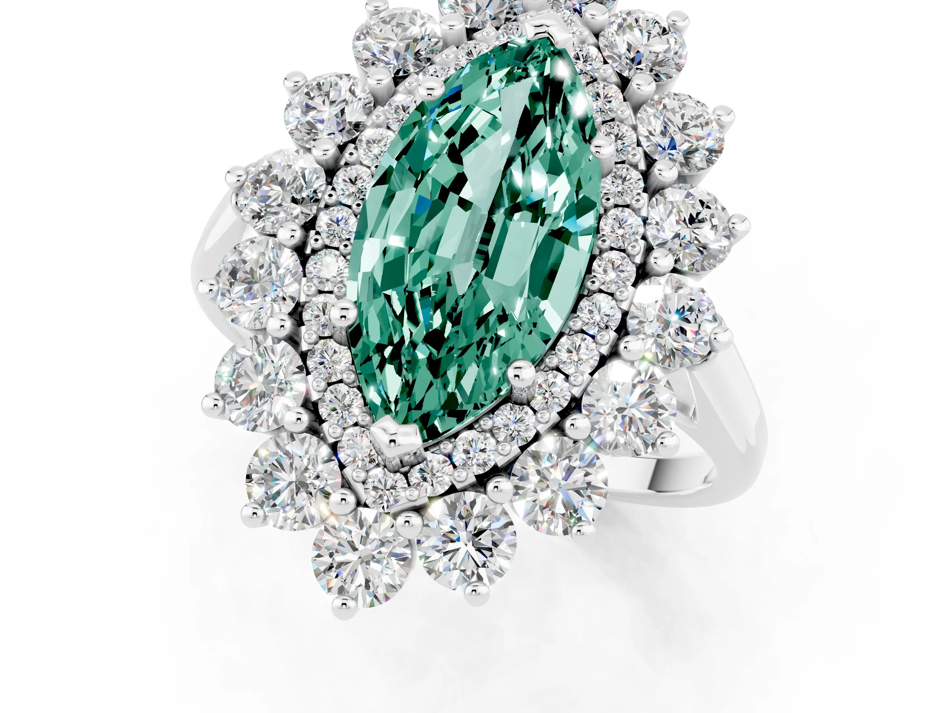 White gold Marquise Cut Halo Cluster Diamond Ring with Pave Band and Four-Prong Setting_1