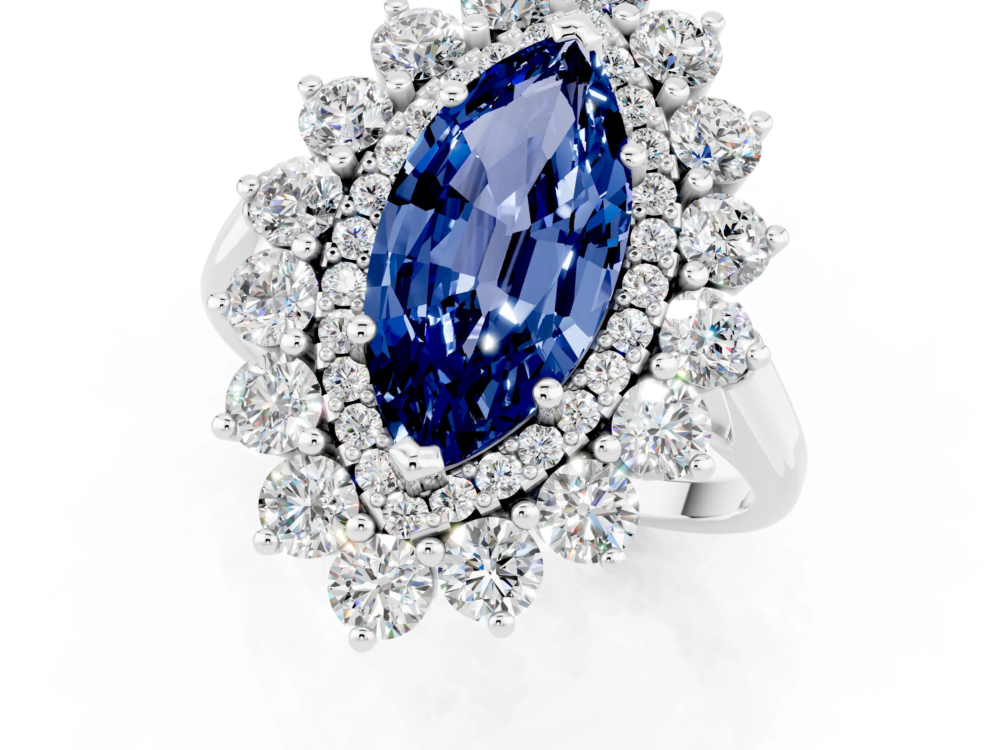 White gold Marquise Cut Halo Cluster Diamond Ring with Pave Band and Four-Prong Setting_1