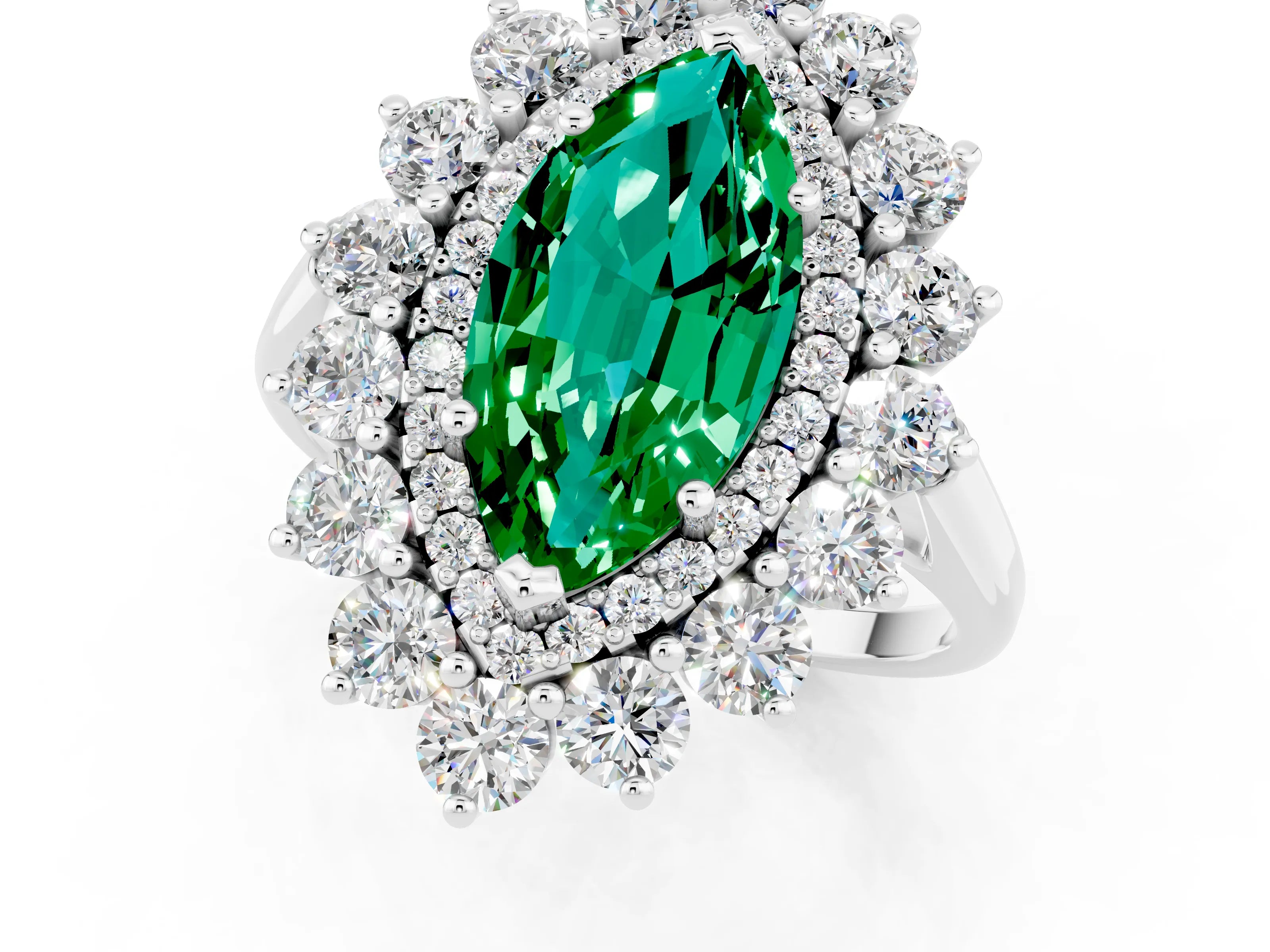White gold Marquise Cut Halo Cluster Diamond Ring with Pave Band and Four-Prong Setting_1