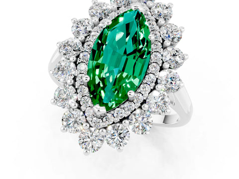 White gold Marquise Cut Halo Cluster Diamond Ring with Pave Band and Four-Prong Setting_1
