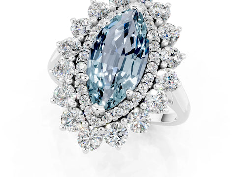 White gold Marquise Cut Halo Cluster Diamond Ring with Pave Band and Four-Prong Setting_1