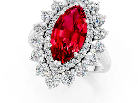 White gold Marquise Cut Halo Cluster Diamond Ring with Pave Band and Four-Prong Setting_1