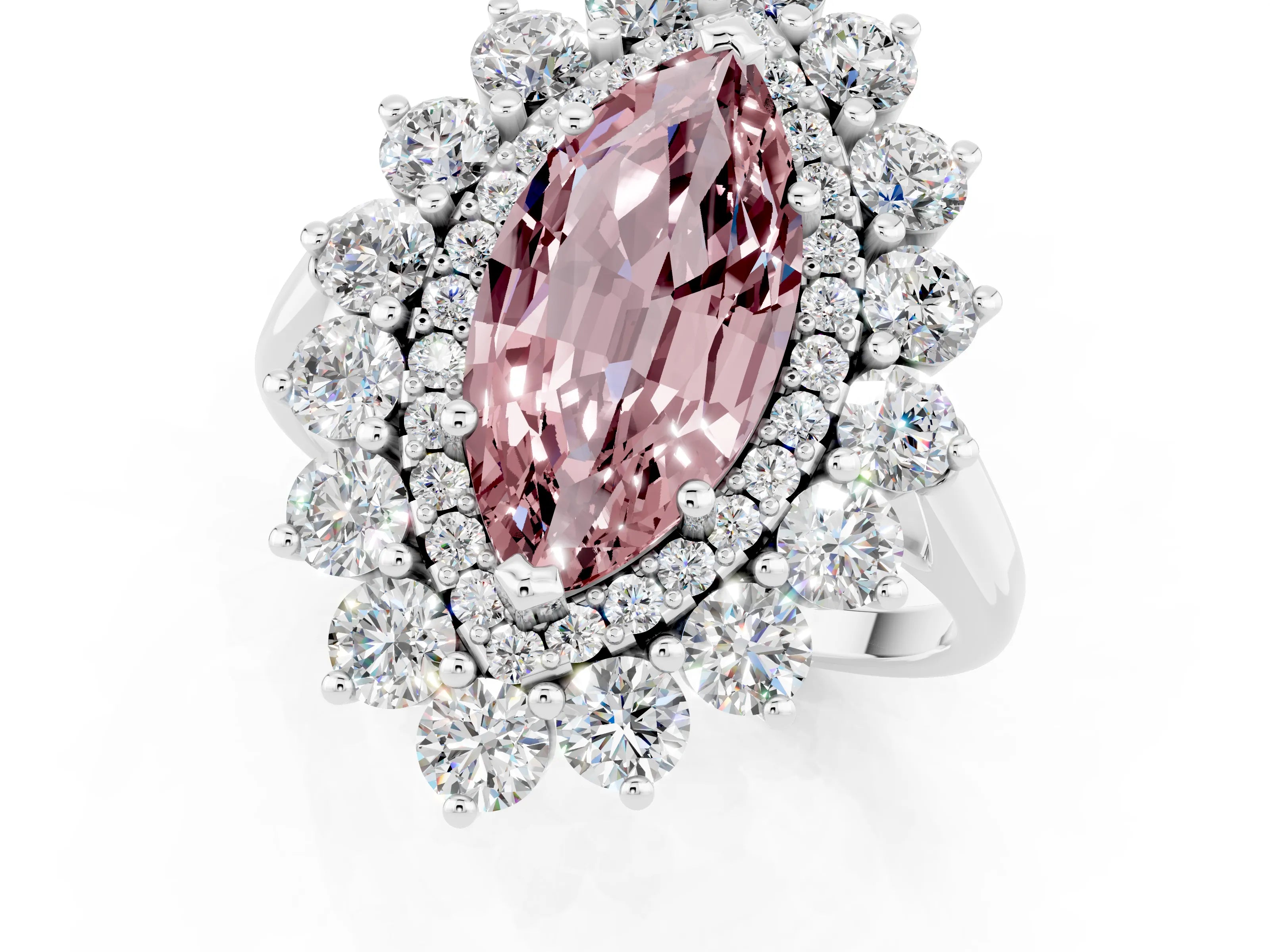 White gold Marquise Cut Halo Cluster Diamond Ring with Pave Band and Four-Prong Setting_1