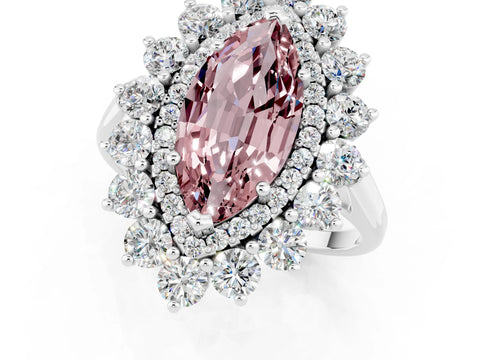 White gold Marquise Cut Halo Cluster Diamond Ring with Pave Band and Four-Prong Setting_1
