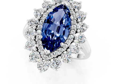 White gold Marquise Cut Halo Cluster Diamond Ring with Pave Band and Four-Prong Setting_1