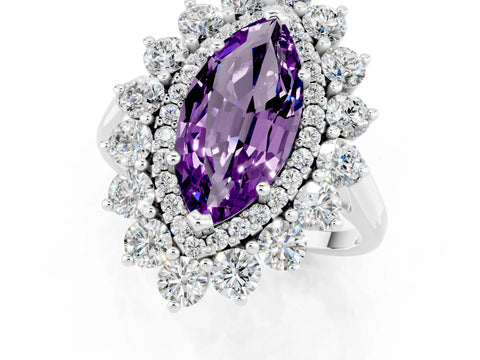 White gold Marquise Cut Halo Cluster Diamond Ring with Pave Band and Four-Prong Setting_1